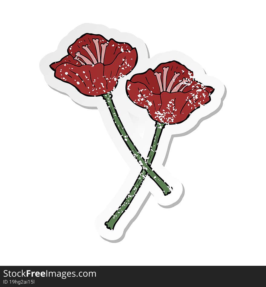 retro distressed sticker of a cartoon flowers