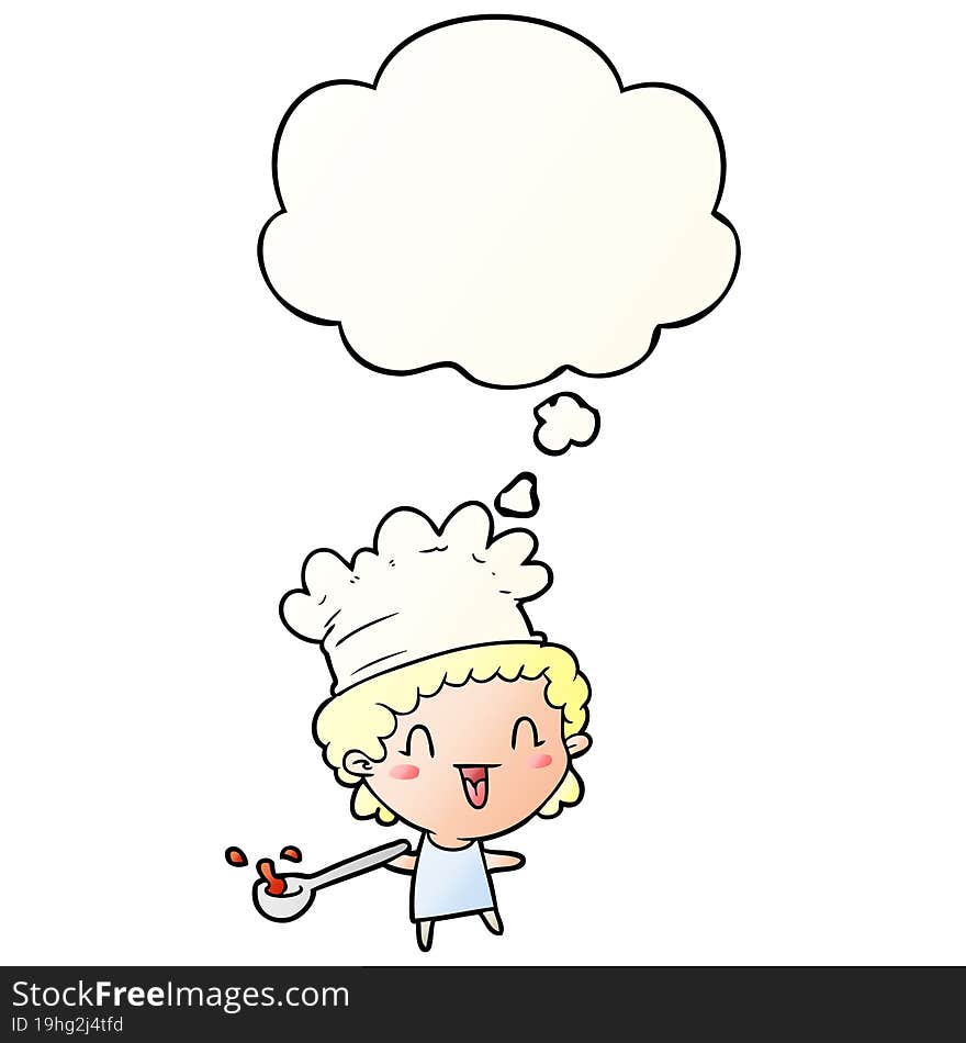 cartoon chef with thought bubble in smooth gradient style