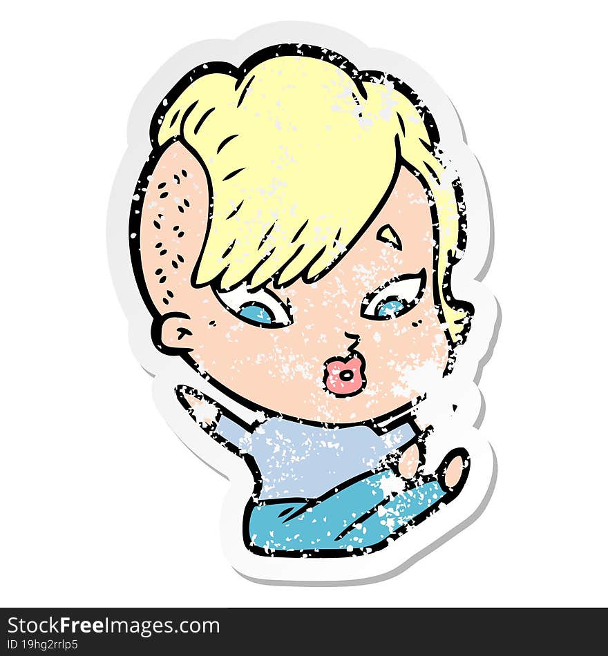 distressed sticker of a cartoon surprised girl falling over