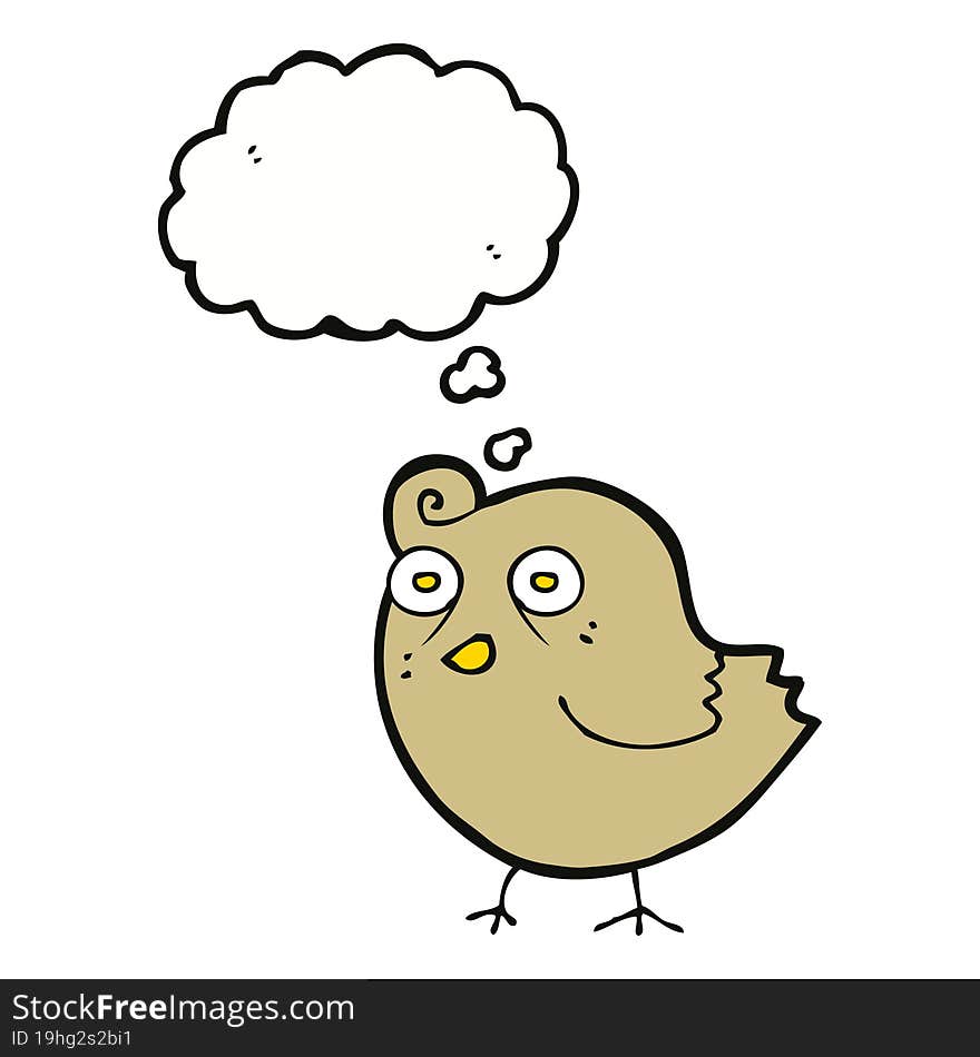 funny cartoon bird with thought bubble