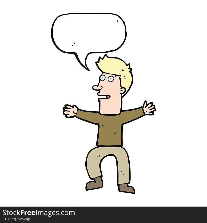 cartoon startled man with speech bubble