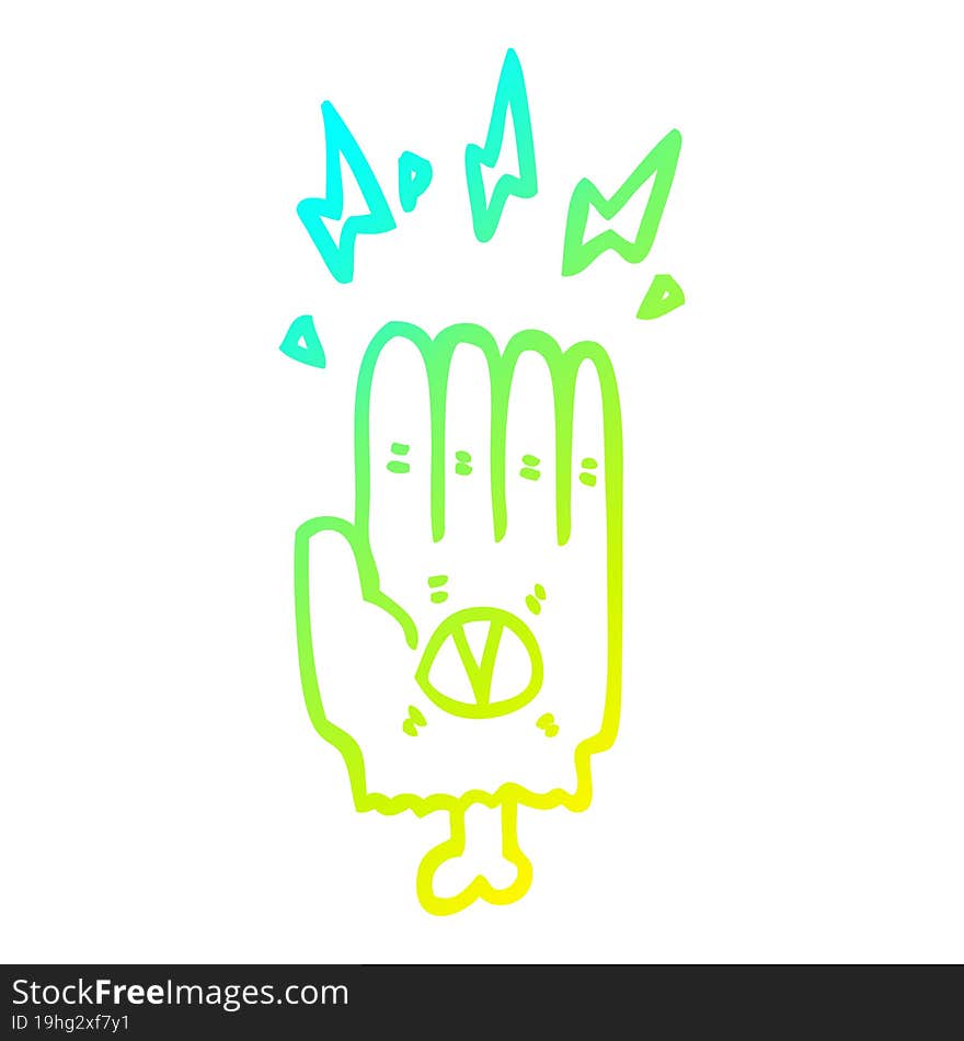 cold gradient line drawing of a spooky halloween zombie hand