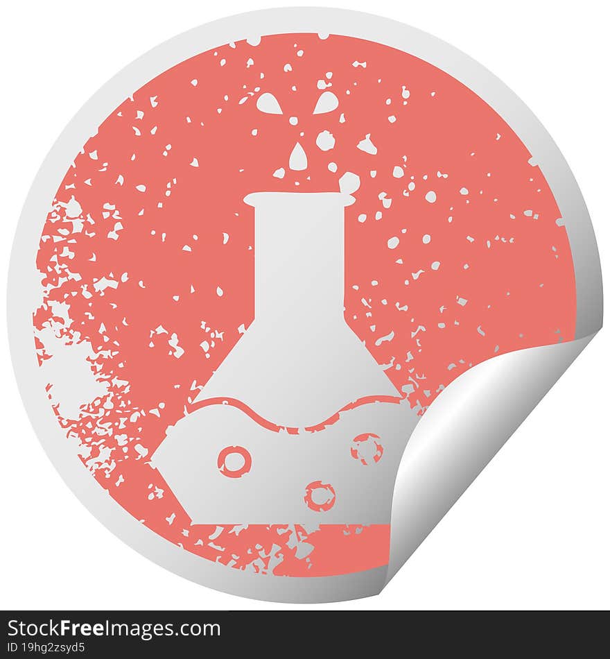 distressed circular peeling sticker symbol of a science experiment