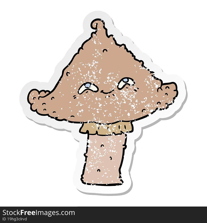 Distressed Sticker Of A Cartoon Mushroom With Face