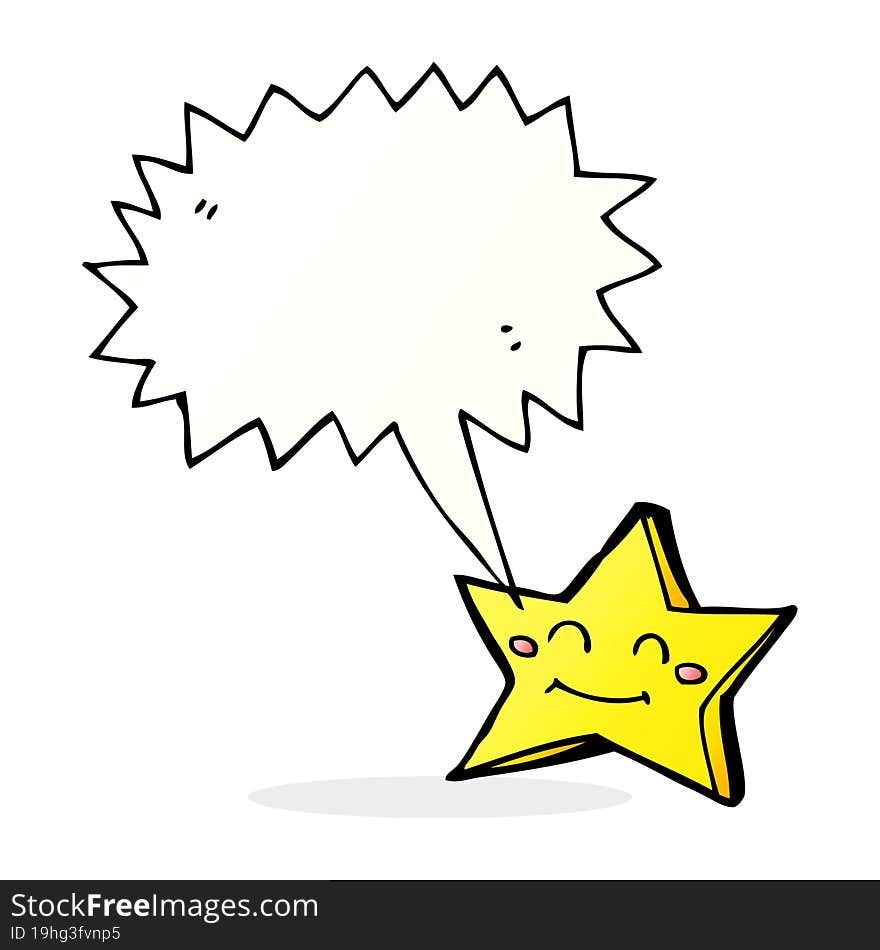 cartoon happy star character with speech bubble