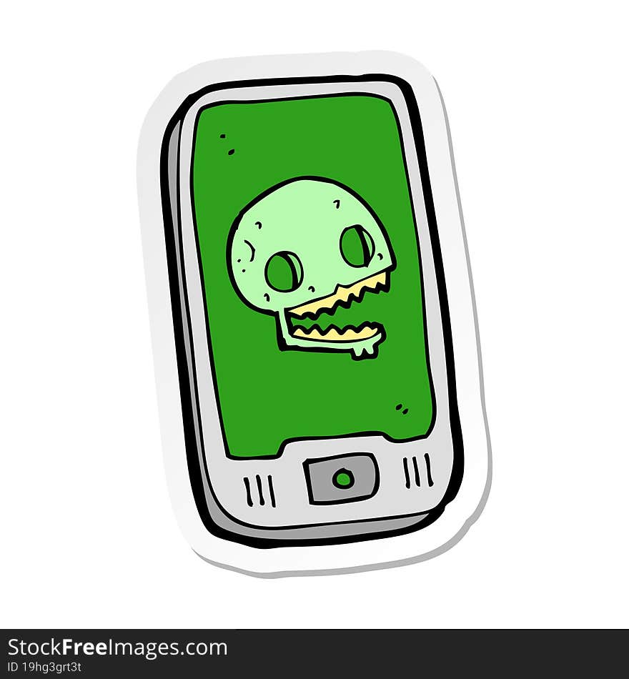 sticker of a cartoon virus on mobile phone