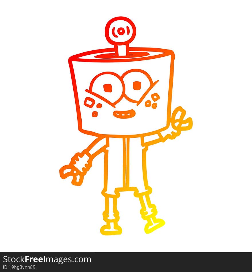 Warm Gradient Line Drawing Happy Cartoon Robot