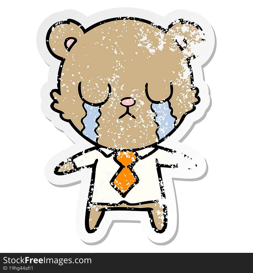 Distressed Sticker Of A Crying Cartoon Bear