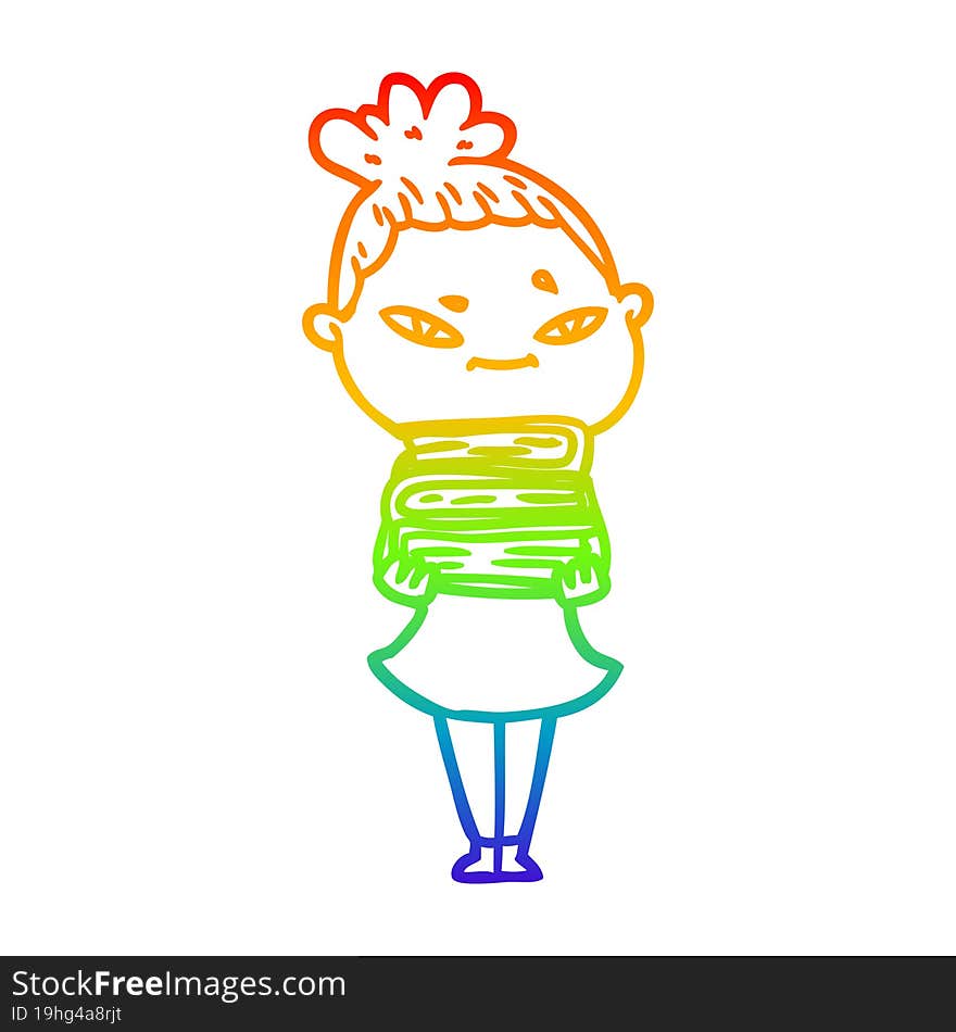 rainbow gradient line drawing of a cartoon woman