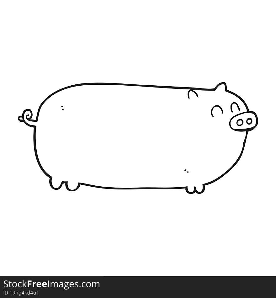 freehand drawn black and white cartoon pig