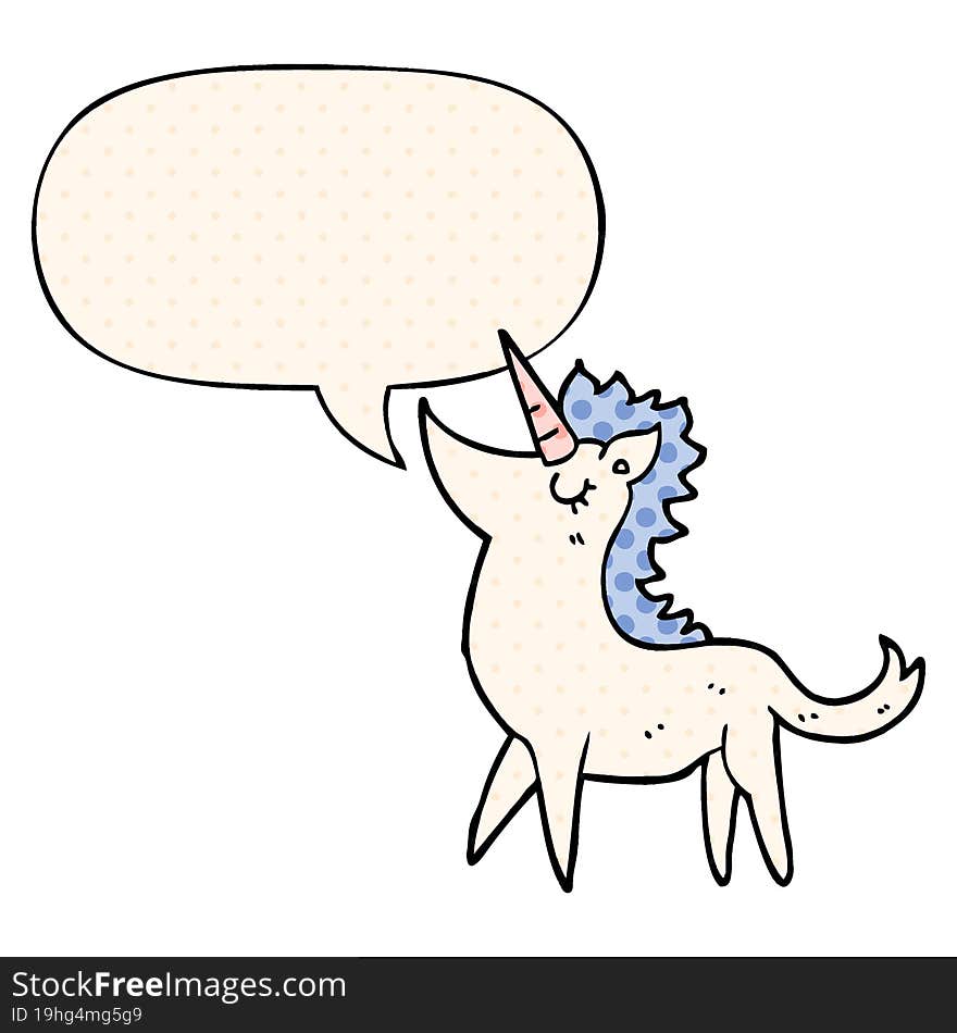 Cartoon Unicorn And Speech Bubble In Comic Book Style