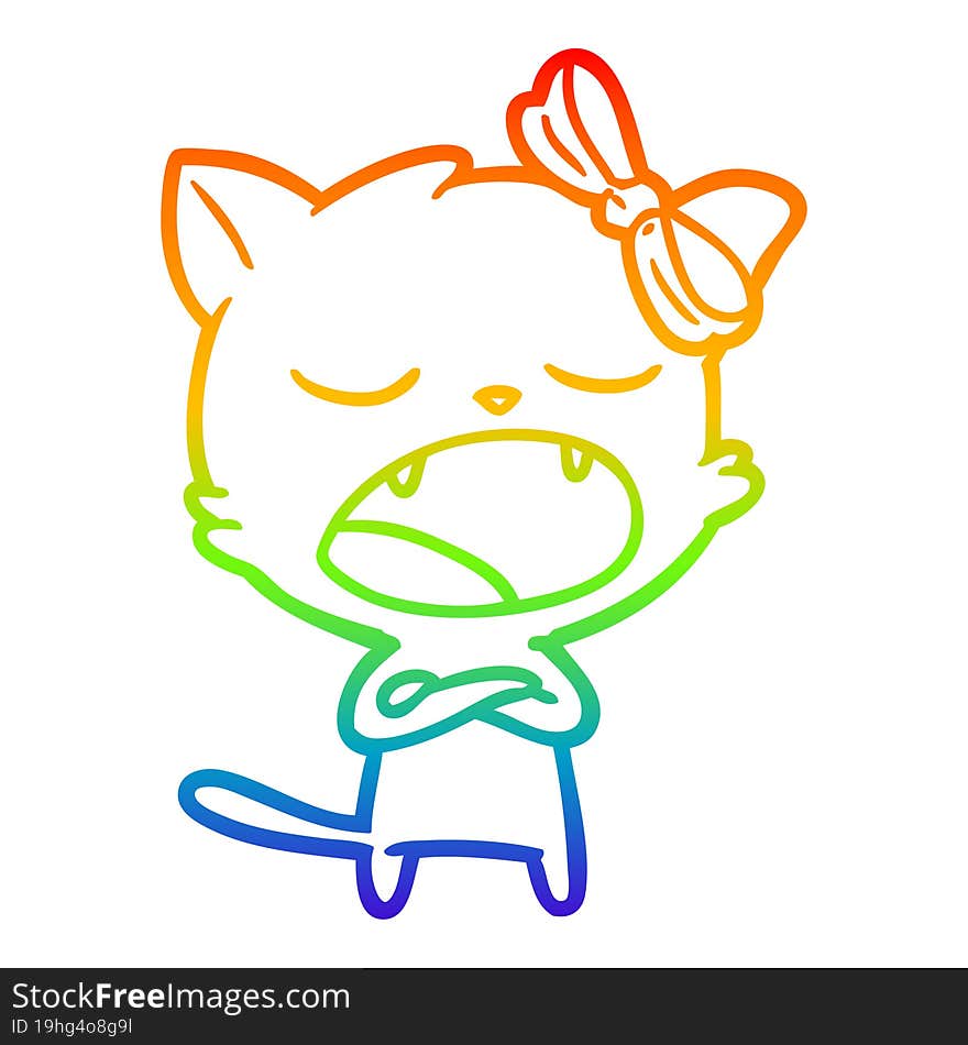 rainbow gradient line drawing cartoon yawning cat