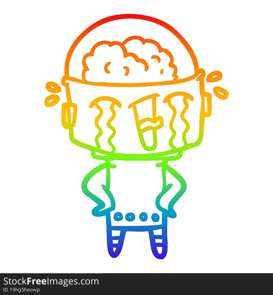 rainbow gradient line drawing cartoon crying robot