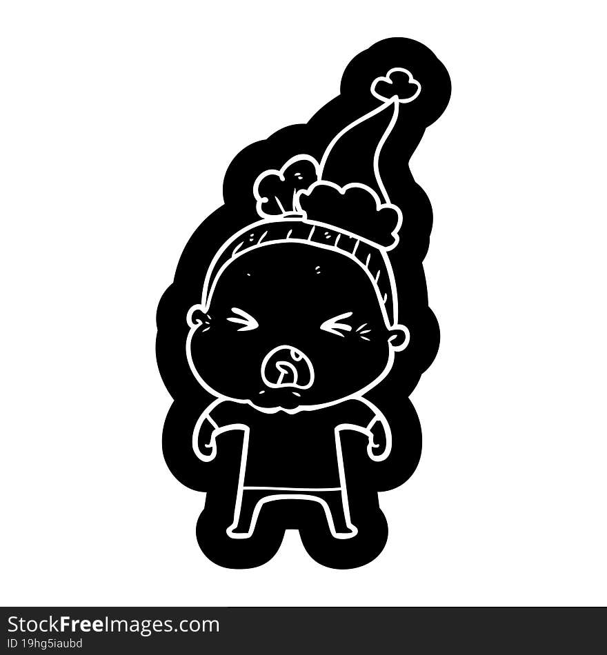 quirky cartoon icon of a angry old woman wearing santa hat