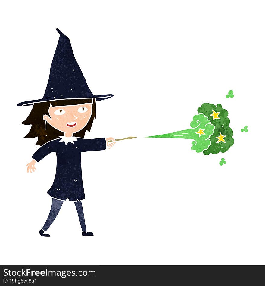 cartoon witch girl casting spell