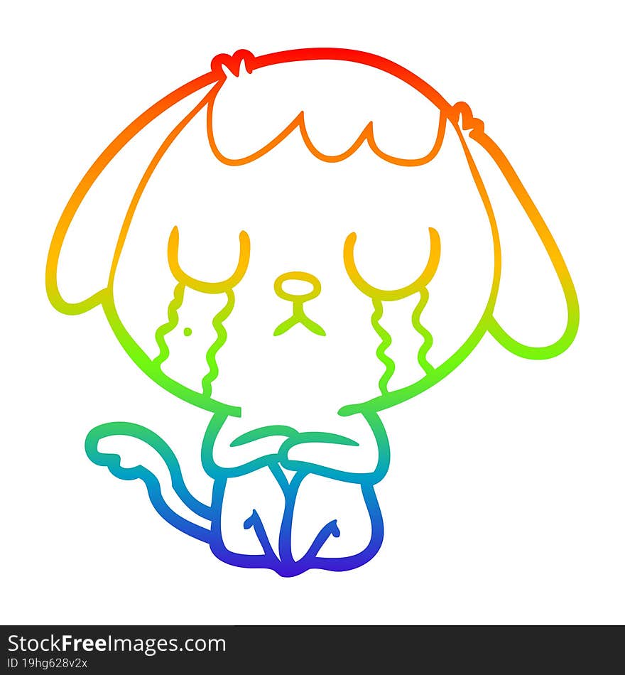 Rainbow Gradient Line Drawing Cute Cartoon Dog Crying