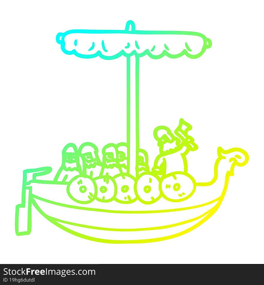 cold gradient line drawing cartoon vikings sailing