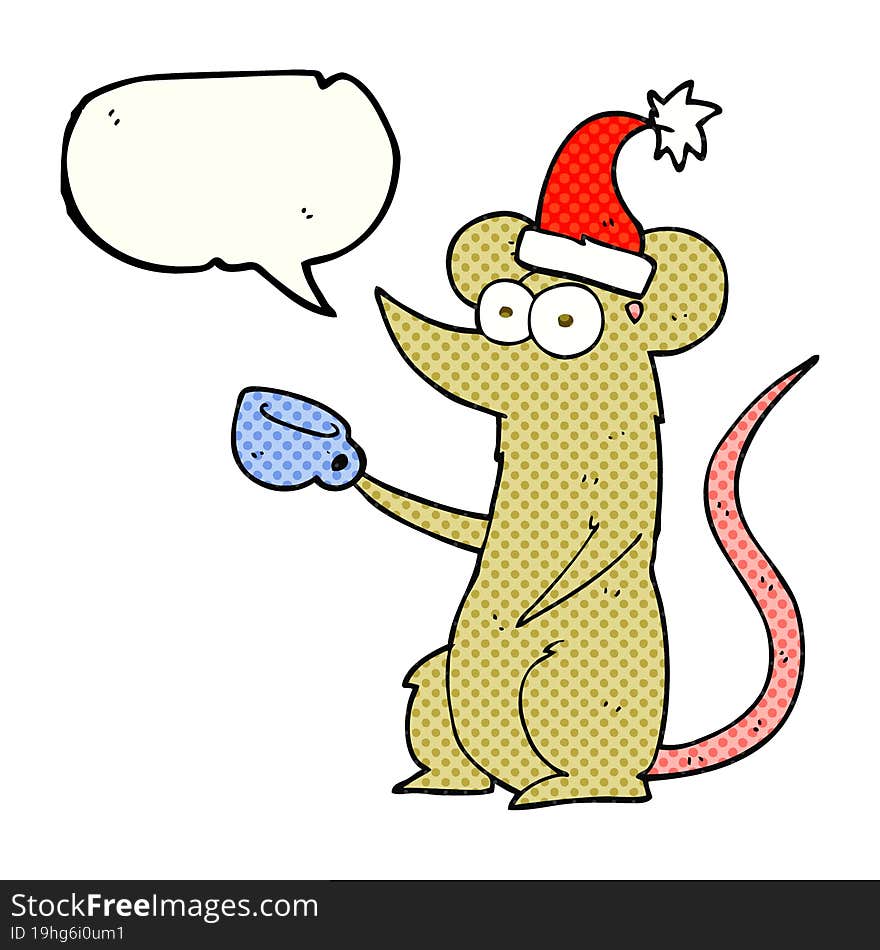 comic book speech bubble cartoon mouse wearing christmas hat