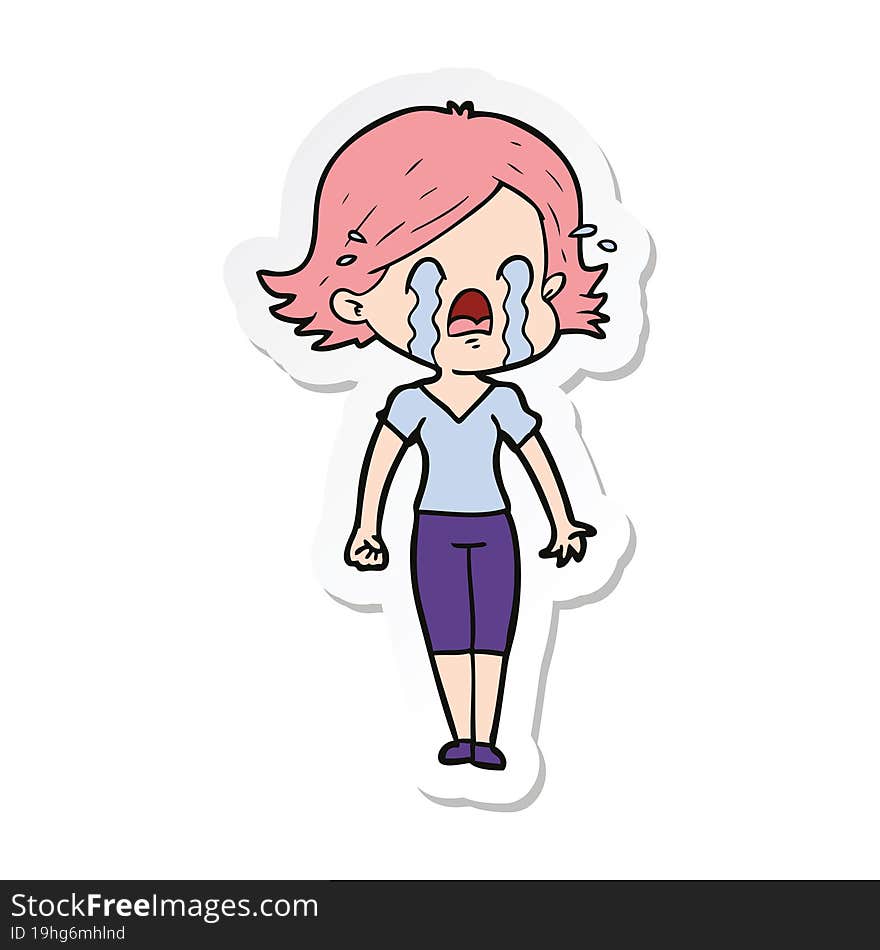 Sticker Of A Cartoon Woman Crying