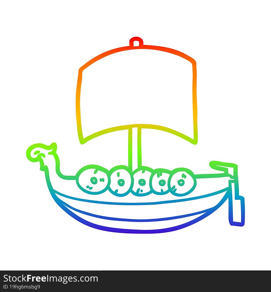 rainbow gradient line drawing cartoon viking boat