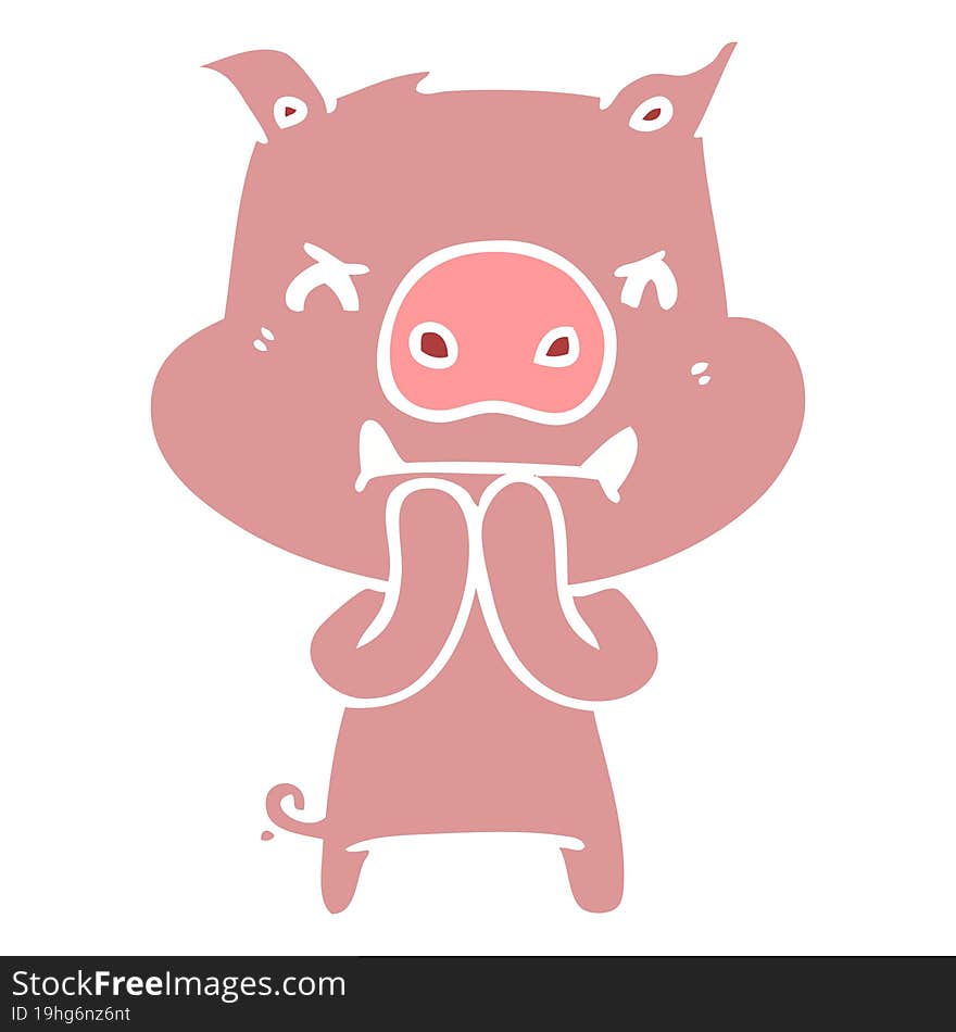 angry flat color style cartoon pig