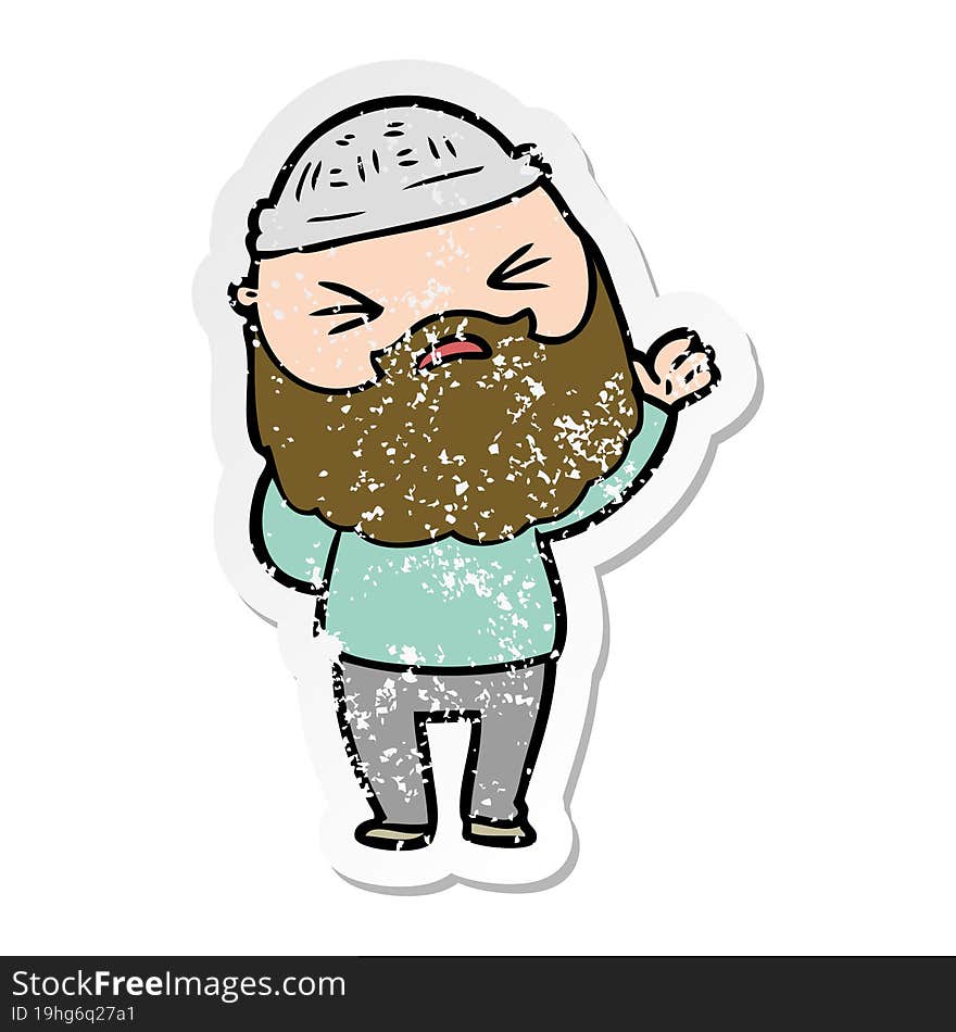 distressed sticker of a cartoon man with beard