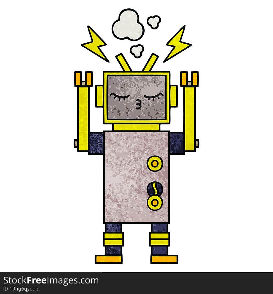 Retro Grunge Texture Cartoon Malfunctioning Robot