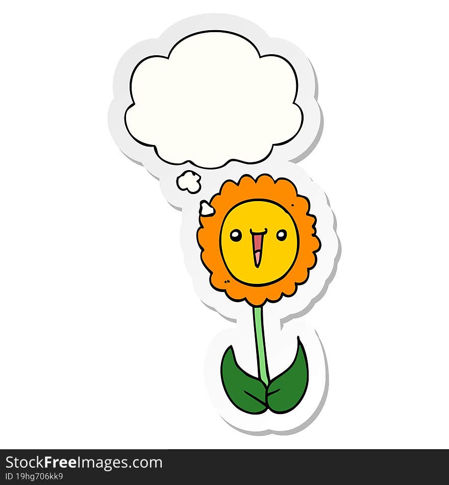 cartoon flower and thought bubble as a printed sticker