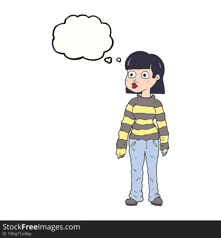 Thought Bubble Cartoon Woman In Casual Clothes