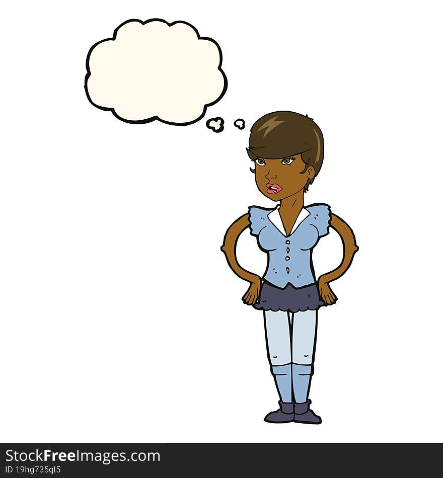 Cartoon Woman With Hands On Hips With Thought Bubble