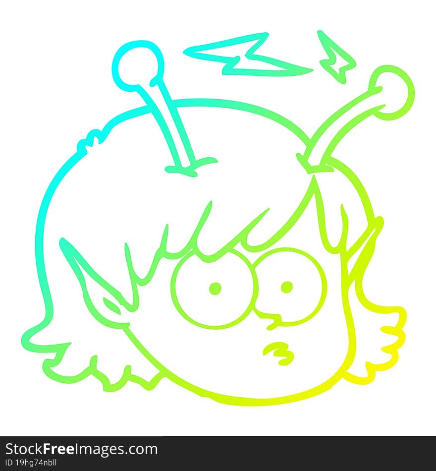 cold gradient line drawing of a cartoon telepathic alien space girl face