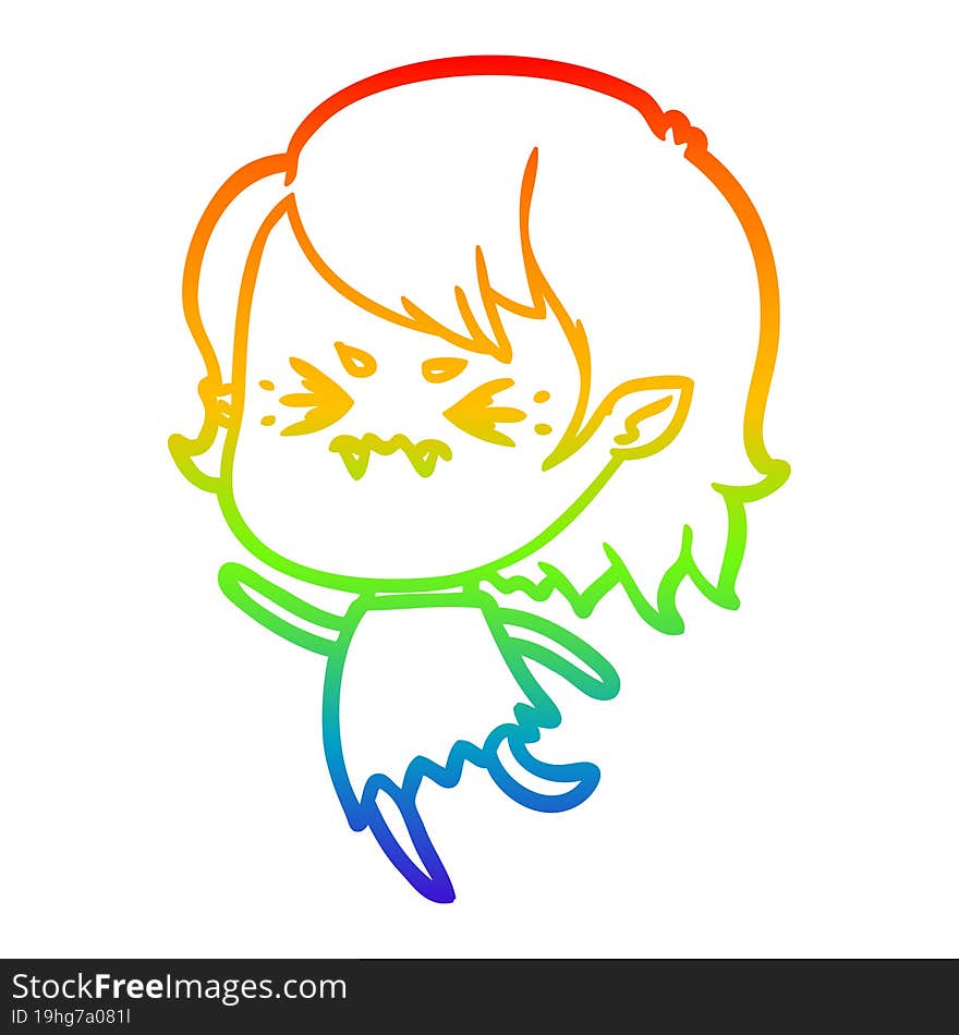 rainbow gradient line drawing annoyed cartoon vampire girl