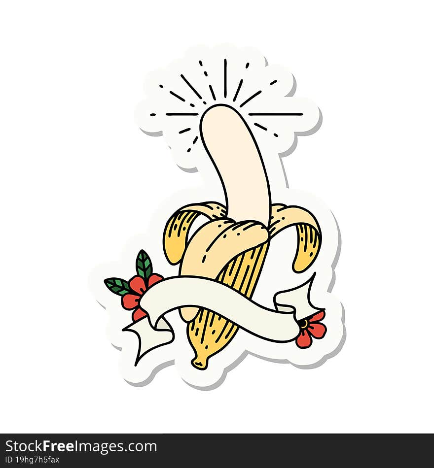 Sticker Of Tattoo Style Peeled Banana