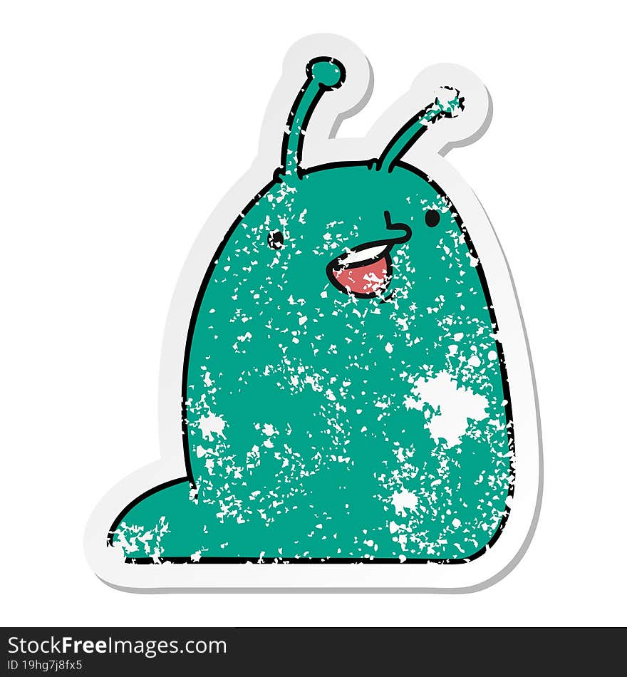 Distressed Sticker Cartoon Of A Cute Kawaii Slug