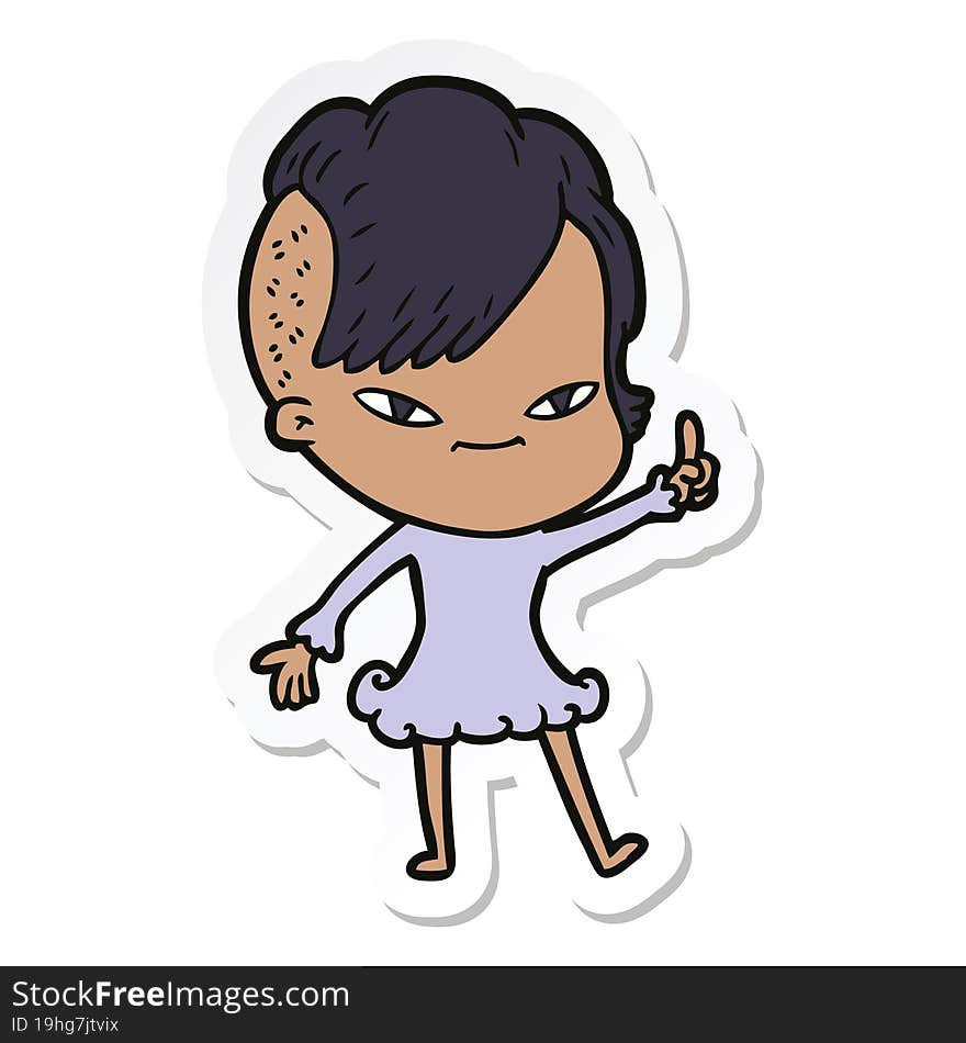 Sticker Of A Cute Cartoon Girl With Hipster Haircut