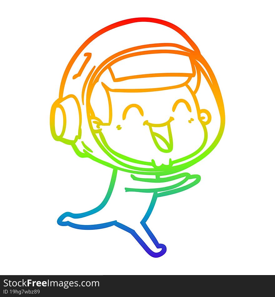 Rainbow Gradient Line Drawing Happy Cartoon Astronaut