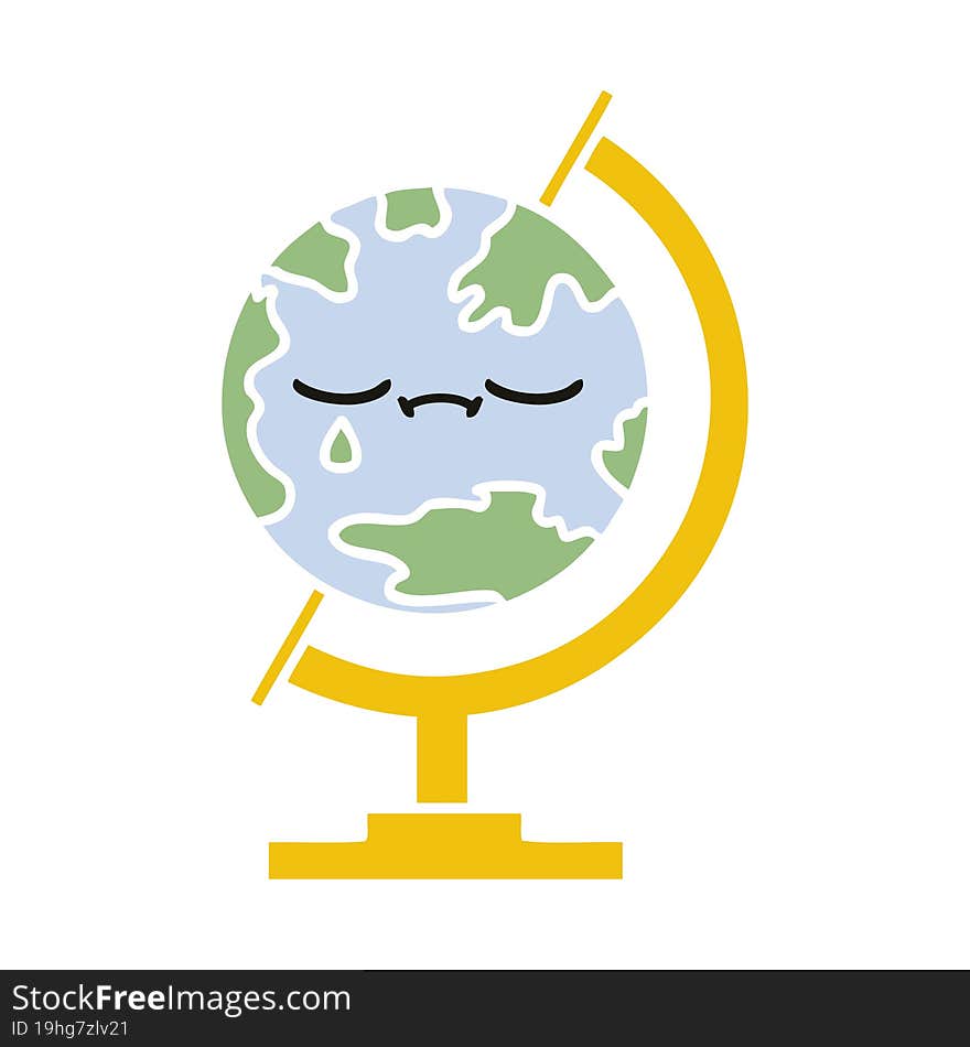 flat color retro cartoon of a globe of the world