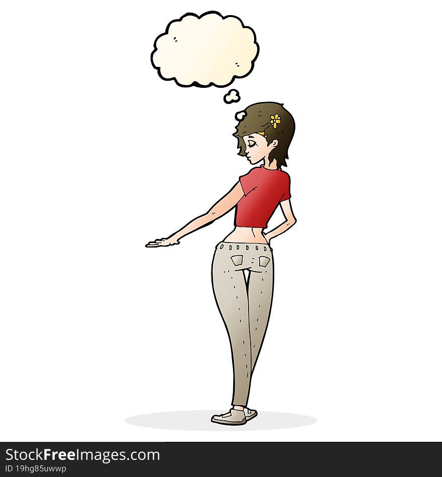 Cartoon Pretty Girl In Jeans And Tee With Thought Bubble