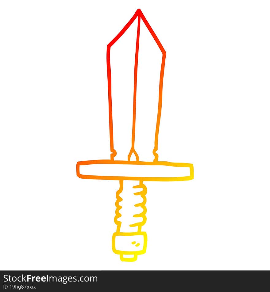 warm gradient line drawing cartoon of an old bronze sword