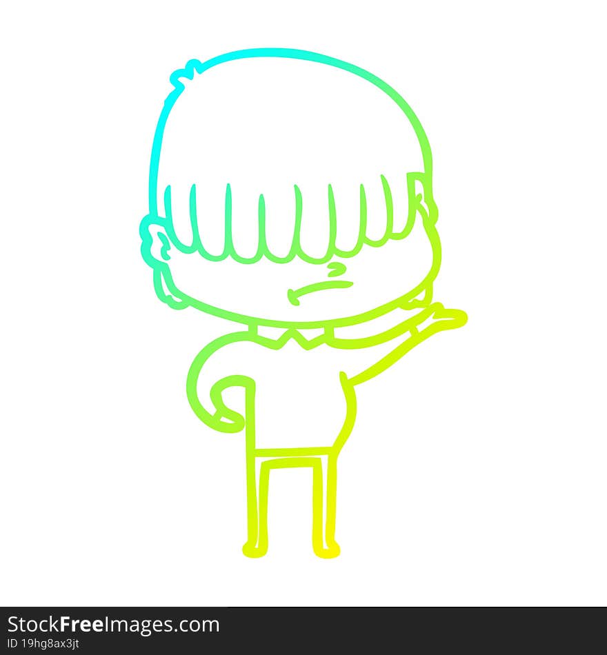 cold gradient line drawing of a cartoon boy with untidy hair