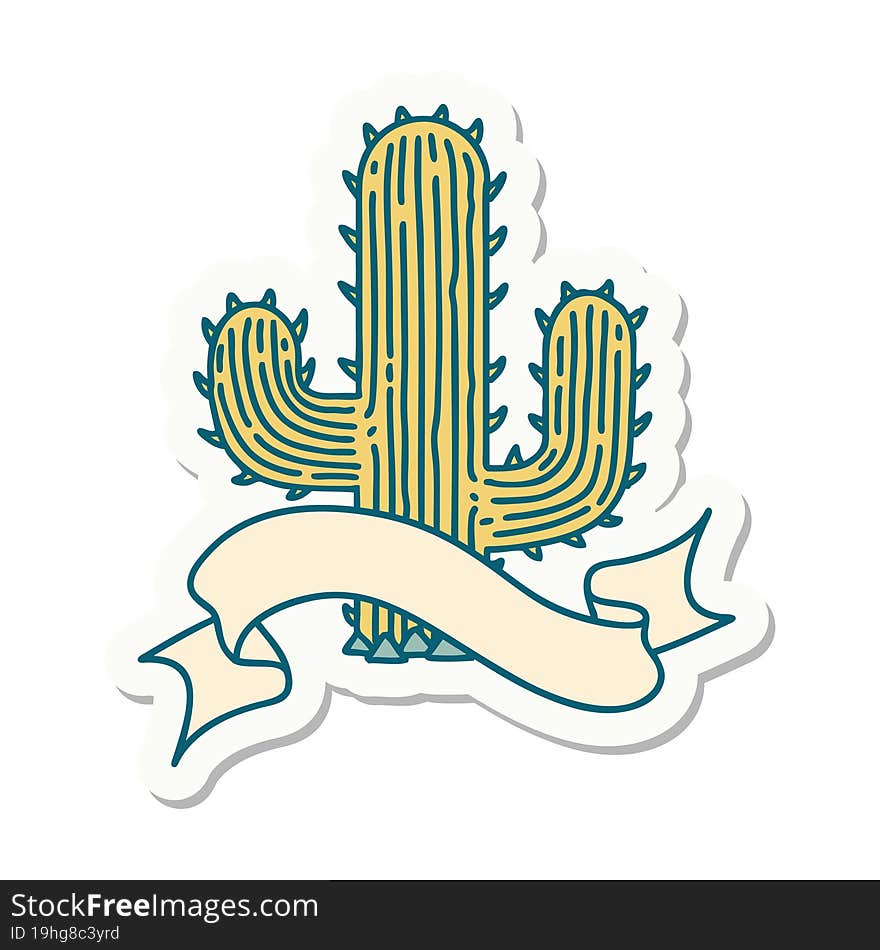 tattoo sticker with banner of a cactus