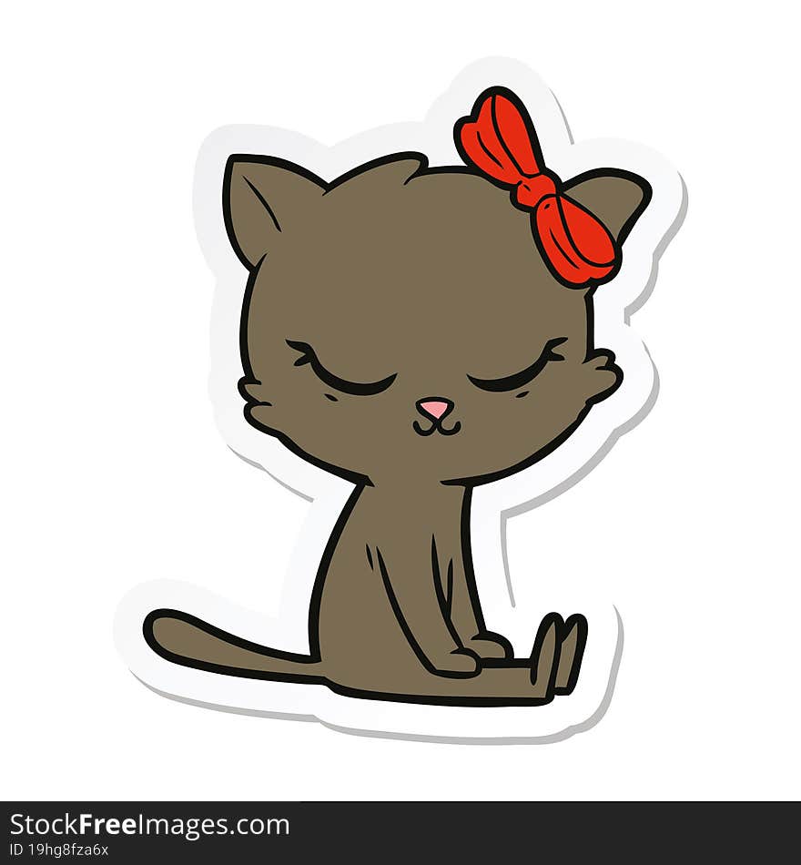 sticker of a cute cartoon cat with bow