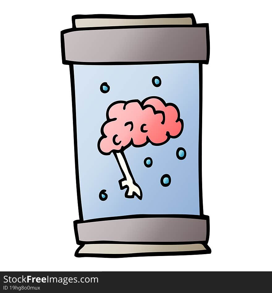 Cartoon Doodle Brain In Jar