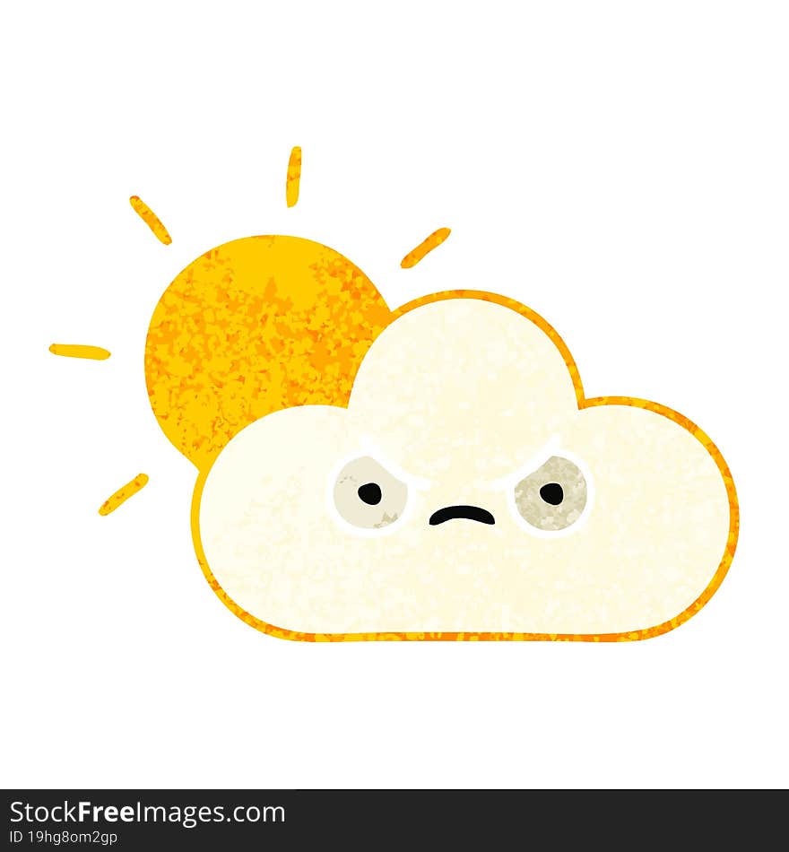 retro illustration style cartoon of a sunshine and cloud