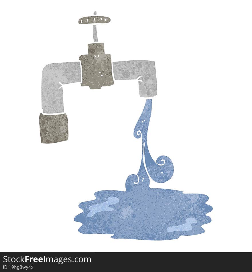 freehand retro cartoon running faucet