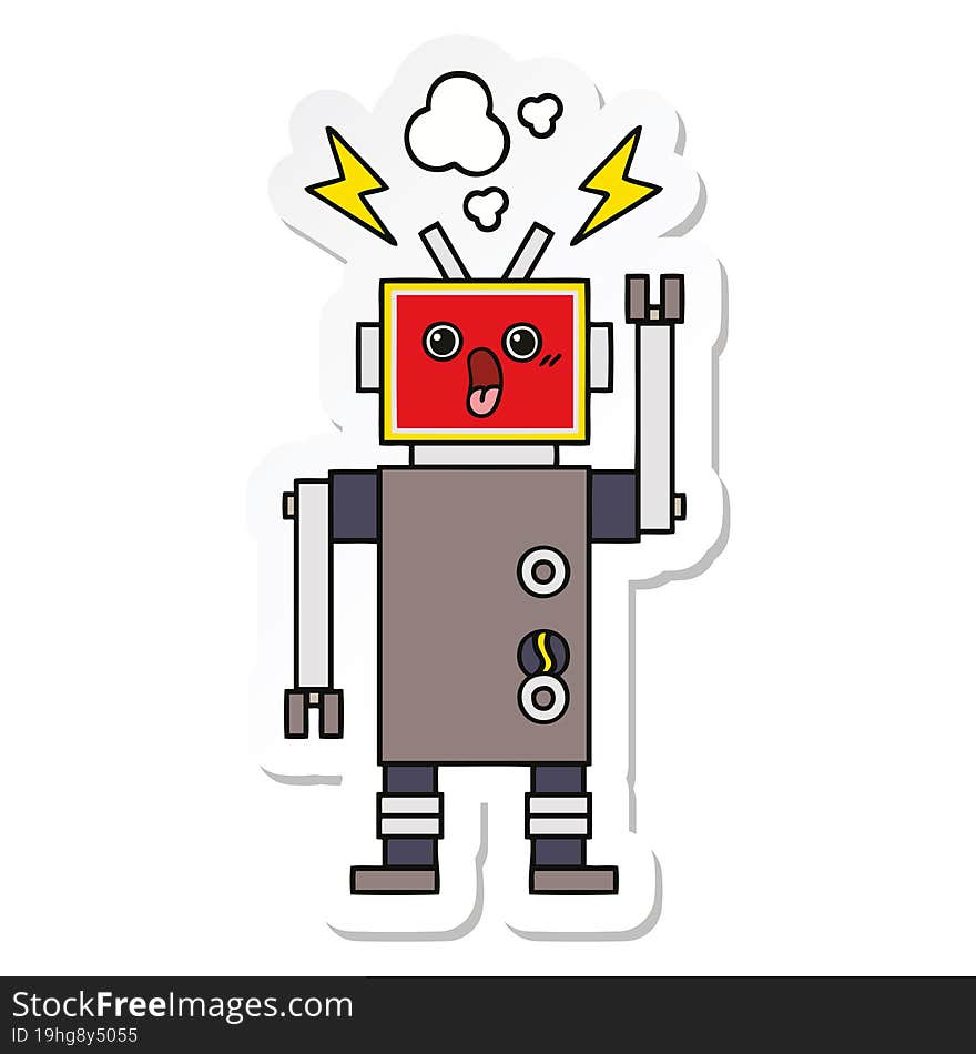 Sticker Of A Cute Cartoon Robot Malfunction