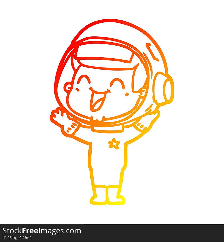 warm gradient line drawing of a happy cartoon astronaut