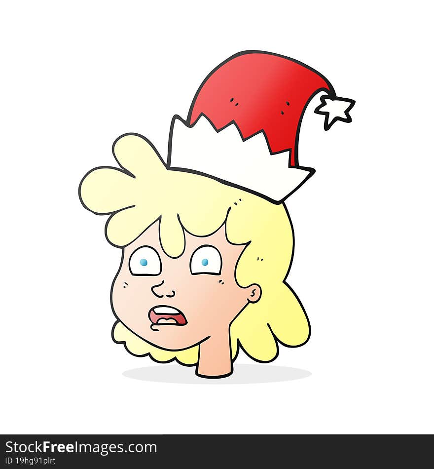 Cartoon Woman Wearing Christmas Hat