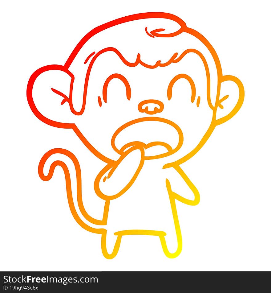 warm gradient line drawing yawning cartoon monkey