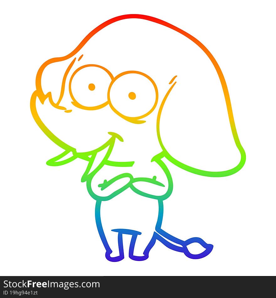 Rainbow Gradient Line Drawing Happy Cartoon Elephant